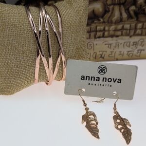 Anna Nova Rose Gold NWT Earrings And Boutique Minimalist Cuff Bracelet Bundle